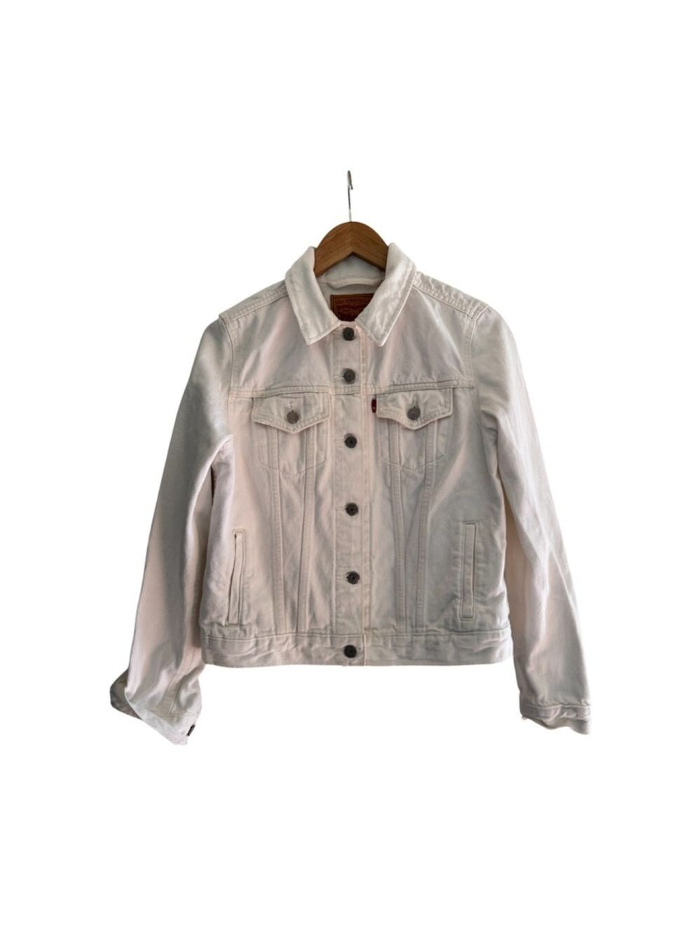 Levi’s White Denim Trucker Jacket Cropped Minimalist Classic Cotton